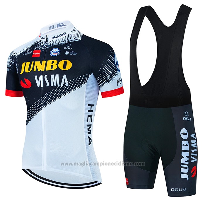 2022 Abbigliamento Ciclismo Jumbo Visma Bianco Nero Manica Corta e Salopette